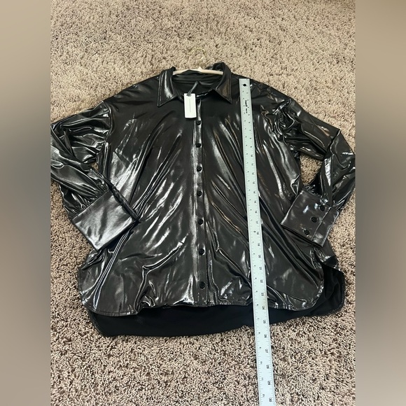 NWT new SP small petite Anthropologie shine button down shirt carbon gunmetal - Picture 13 of 17